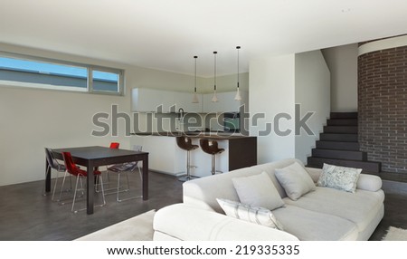 Architecture modern design, interior, living room with kitchen