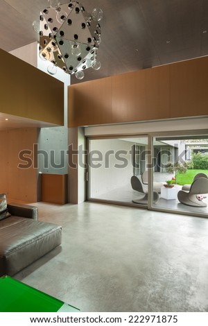 Modern living room, interior house, veranda view