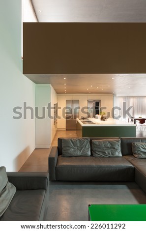 Modern living room, interior, house in cement