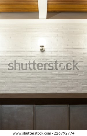 Architecture, detail domestic kitchen, bricks wall white