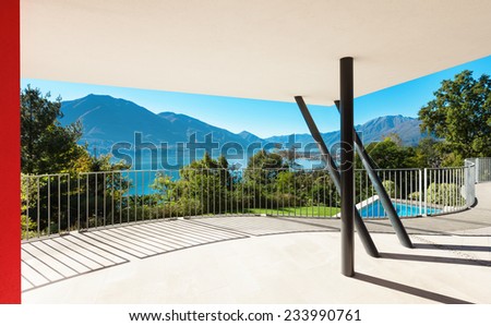 Architecture, modern villa, view from the veranda