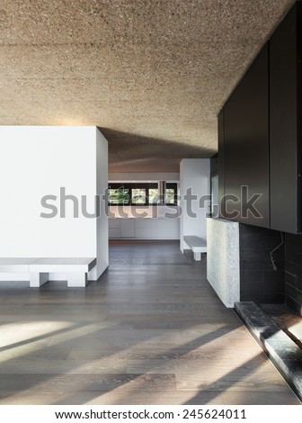 Architecture, modern apartment, empty room, parquet floor