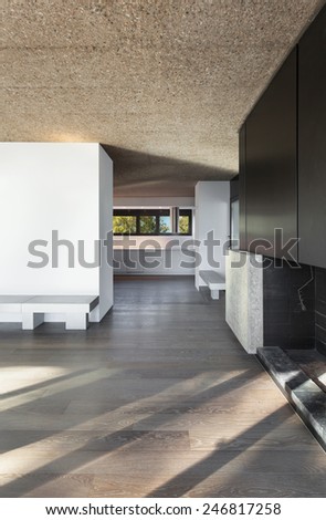 Architecture, modern apartment, empty room, parquet floor