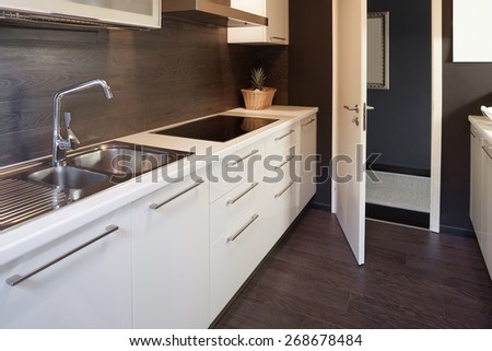 Architecture, modern house, domestic kitchen view