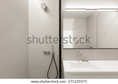 Architecture, empty bathroom in cement of new apartment