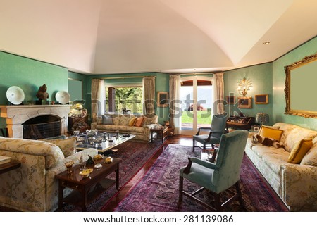 Interiors, living room of a luxurious villa, classic decor