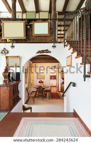 interior of old house, classic furniture, dining room view