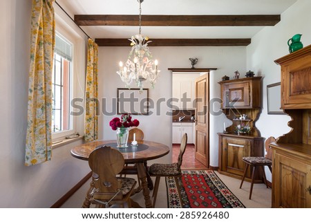 interior of old house, classic furniture, dining room view