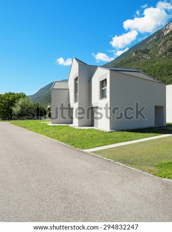 architecture, modern white houses, view from the road