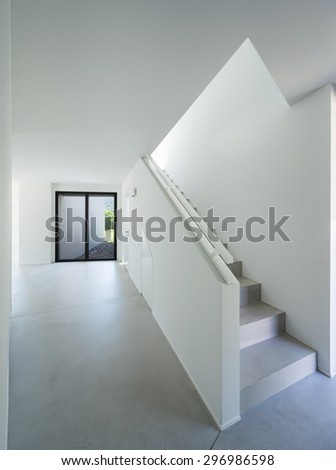 architecture, interior modern house, cement staircase and wide corridor