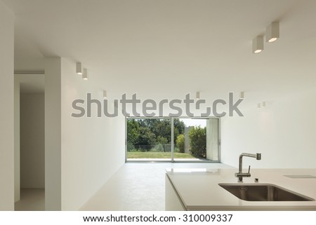 Architecture, new trend design, empty room with kitchen
