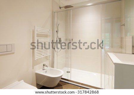 interior of new apartment, modern bathroom with shower