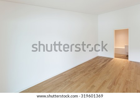 interior of new apartment, empty room with wooden floor