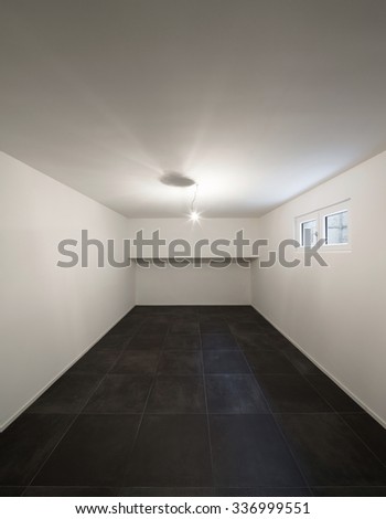Architecture, modern house, empty room with tiled floor black