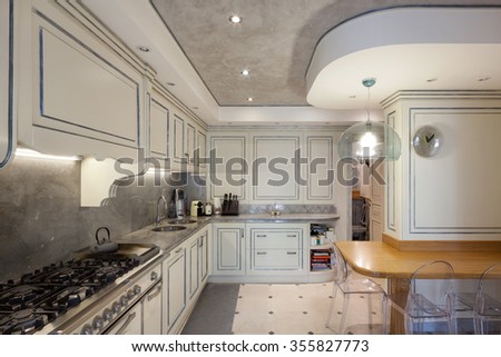 Architecture; domestic kitchen bright in classic style