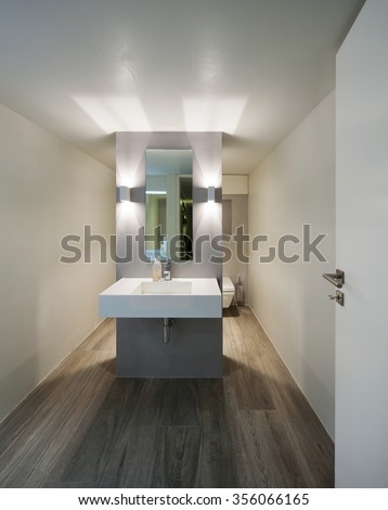 Modern bathroom, new trend design, sink with mirror