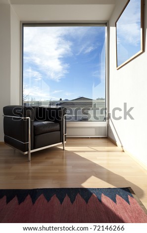 interior of a modern apartment, room with panoramic window