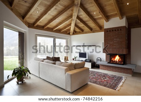 Lovely New House, Modern Furniture, Living-Room View Stock Photo 