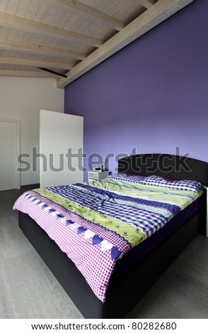 modern architecture contemporary,  interior, bedroom with purple wall
