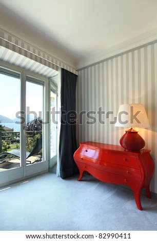 interior luxury apartment, detail room, dresser and window