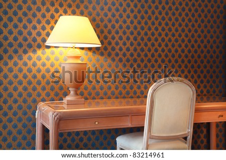 interior luxury apartment, detail room, table lamp and desk