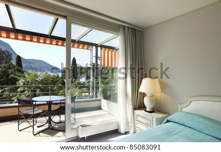 interior luxury apartment, comfortable bedroom,park view