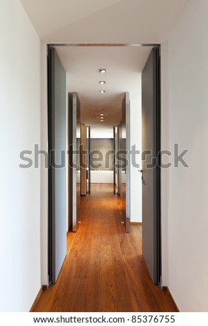 Modern apartment, long corridor, interior