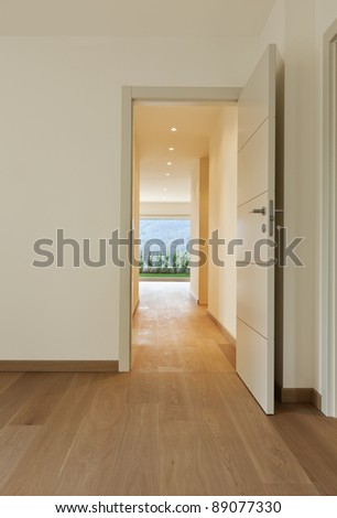 new apartment, empty corridor, open doors