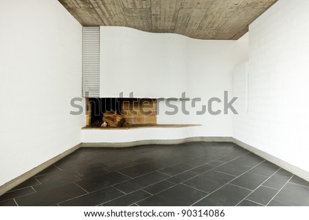 interior modern empty villa, room  fireplace