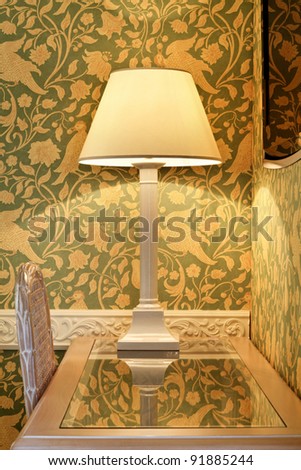 interior luxury apartment, detail room, table lamp on desk