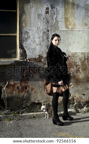 modern punk fashion, portrait of a beautiful model posing dressed In vintage clothes