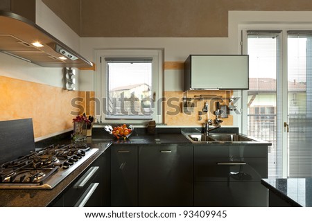 interior, new loft furnished, view of kitchen