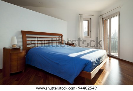 Interior house, bedroom with windows