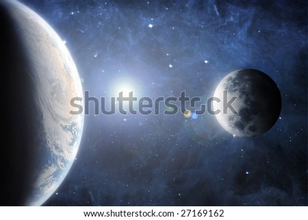 Cinematic horizon of Earth and Moon - landscape exterior