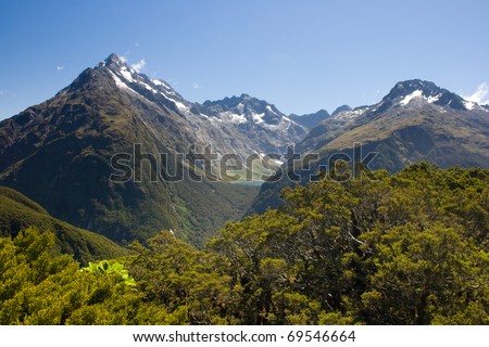 Peaks above mountain forest