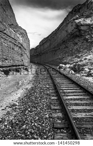 Black and white photo of an old railroad tracks