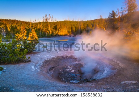 Yellow funnel Spring at Sunset - Norris Basin Yellowstone