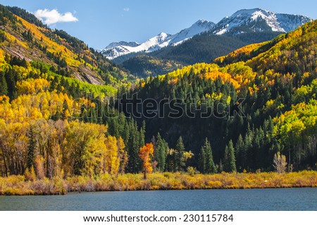 Beautiful peak autumn colors colorado landscape Beaver Lake