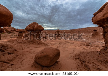 Strange and colorful landscape filled with bizarre sandstone rock formations