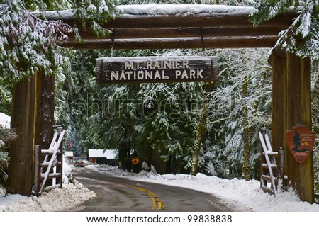 Open Gate to Mt Rainier National Park in Winter