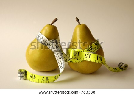 Two pears with measuring tape tie and belt.