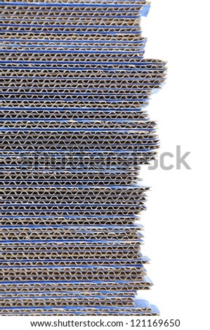 Blue corrugated cardboard isolated on white background