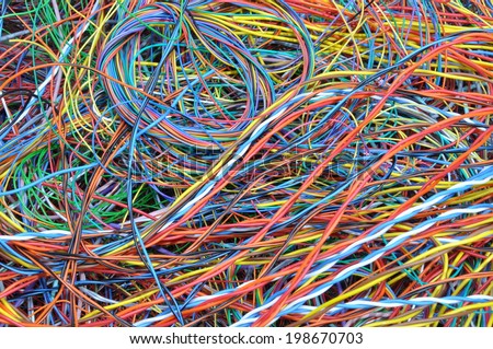 Network chaos of colorful computer cables