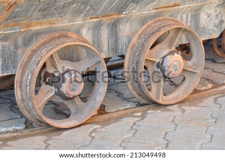 Raw of wheels of old mine carts