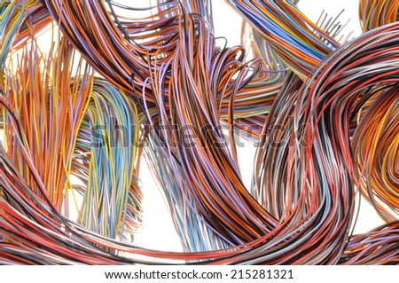 Multicolored computer network cable isolated on white background