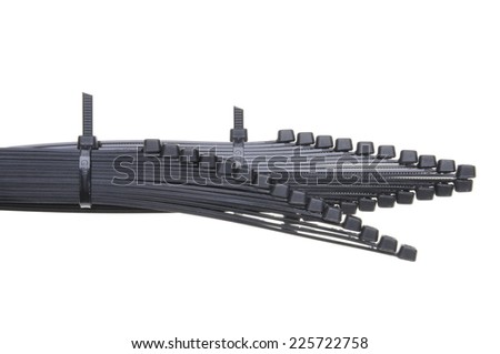 Black cable ties isolated on white background