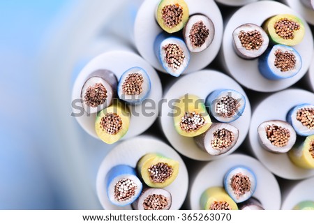 Group of electric cables closeup