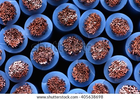 Group of red electric cables closeup