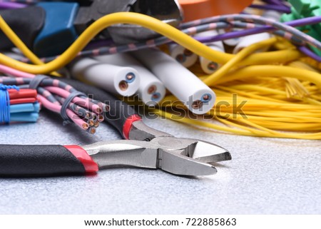 Tools and cables used in electrical home installation