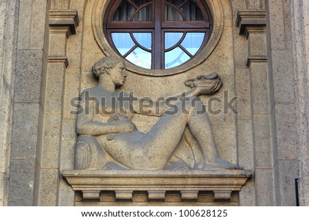 Building facade with reliefs in Zagreb, Croatia